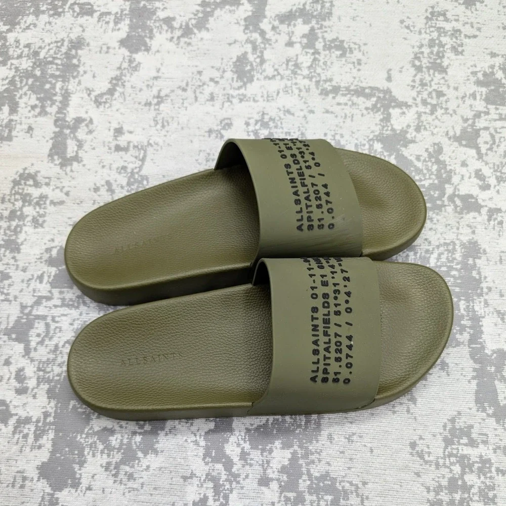 AllSaints Mens Olive Green Slides Sandals Size 12 US 45 EU‎ 11 UK Renegade